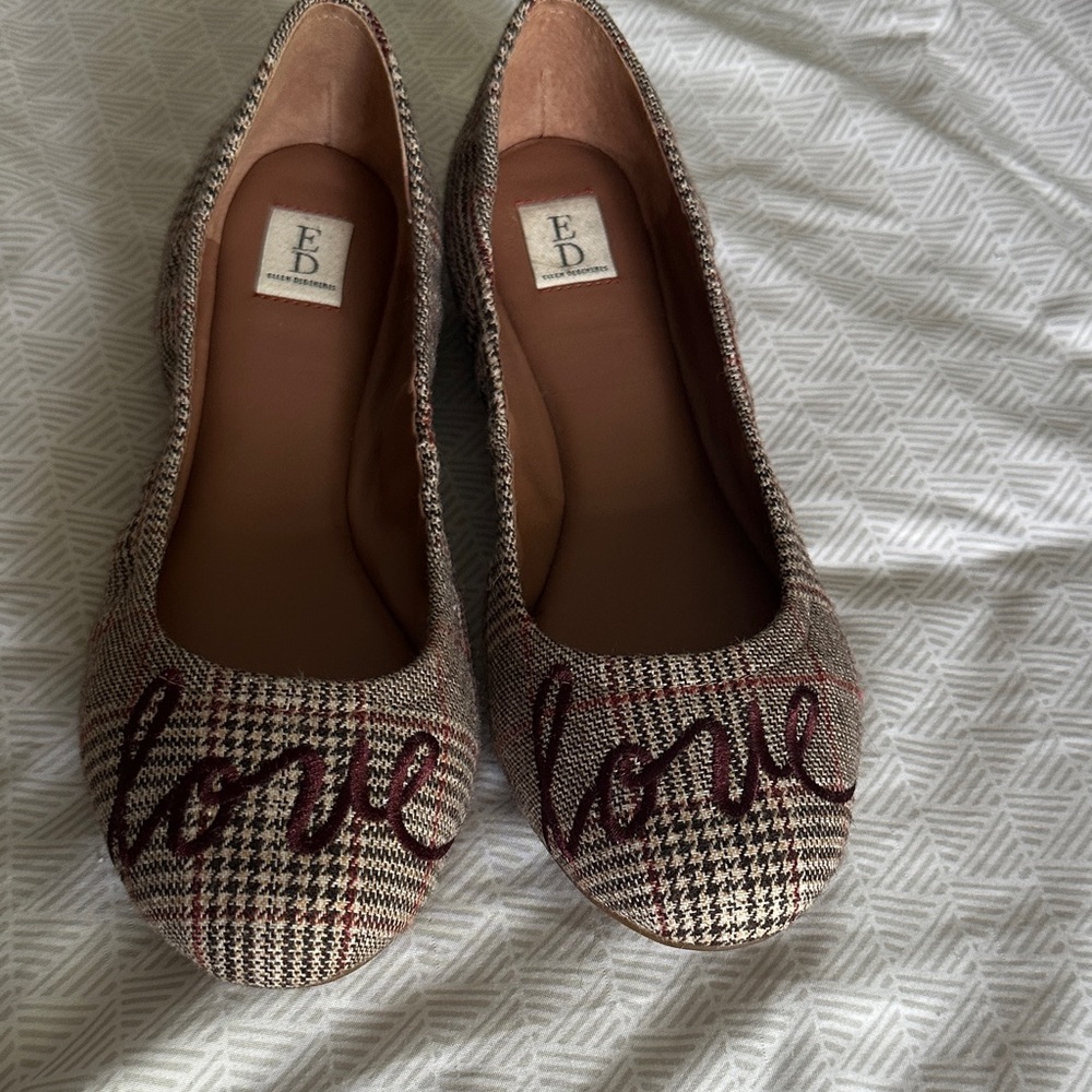 Ellen Women's Love Embroidered Flats - Red and Brown- Langston 💌
